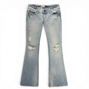 Aeropostale Hailey Jeans 3/4 Skinny Flare Low Rise Distressed Y2K Light Wash